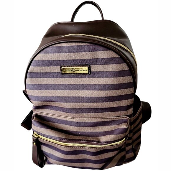 Adrienne Vittadini Women's Backpack Brown and Tan Stripped Faux Leather - Picture 1 of 11
